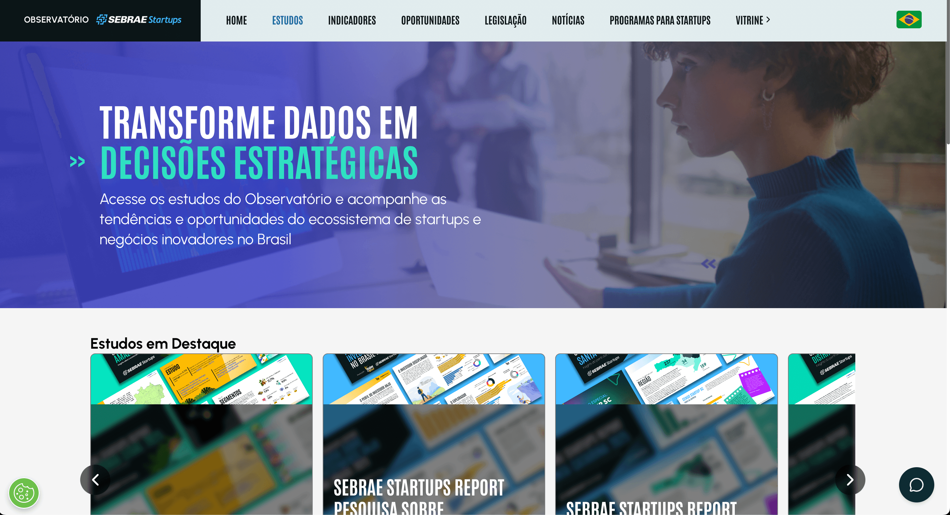 Página principal da
plataforma