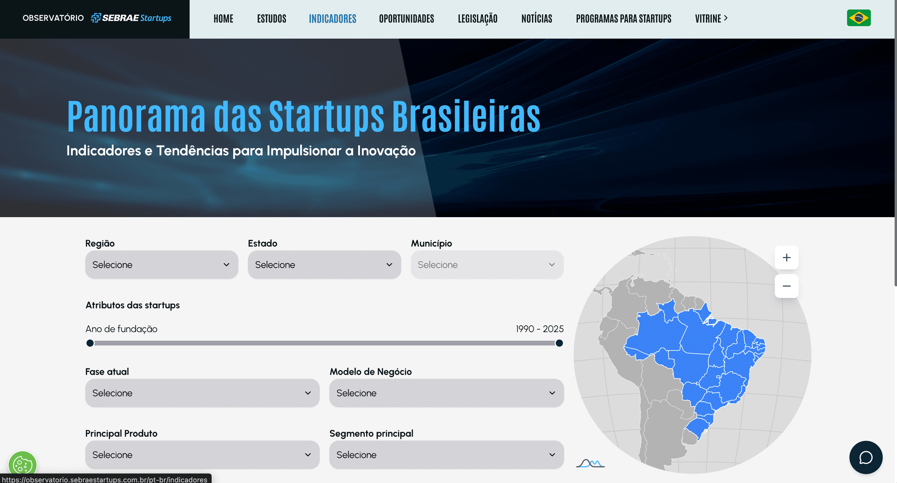 Página principal da
plataforma